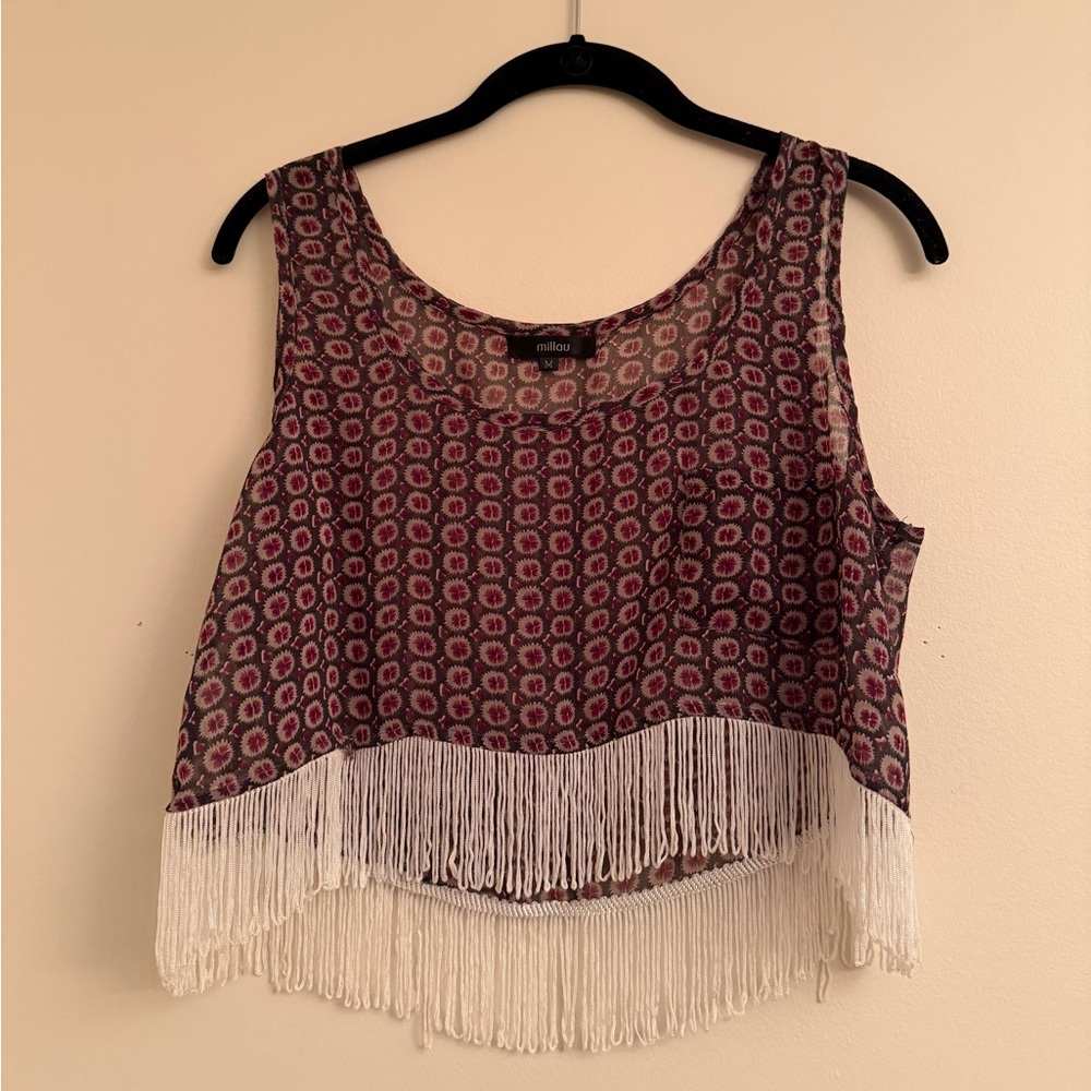 Patterned Fringe Crop Top